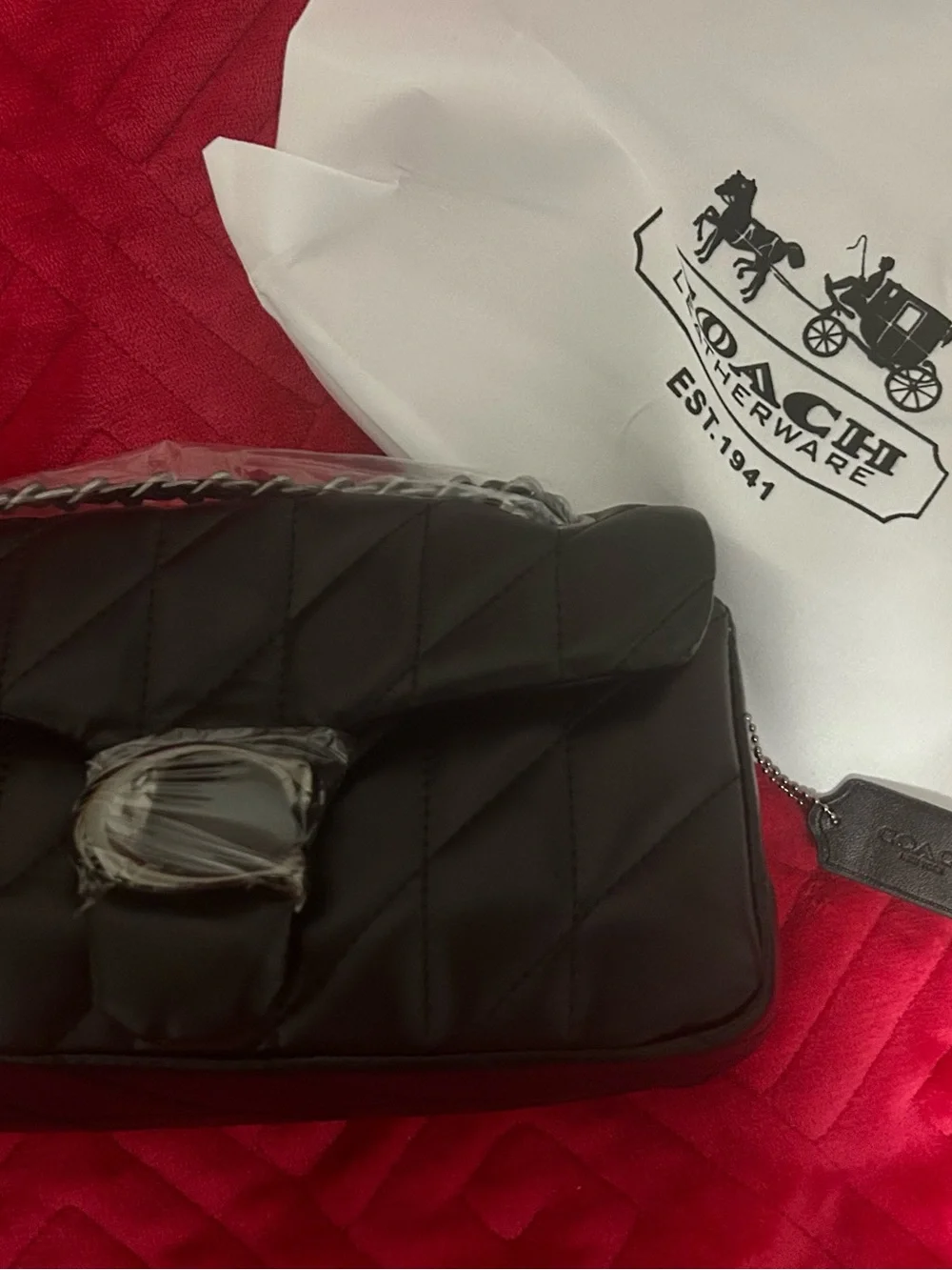 Coach Black Quilted Leather Crossbody with Chain Strap